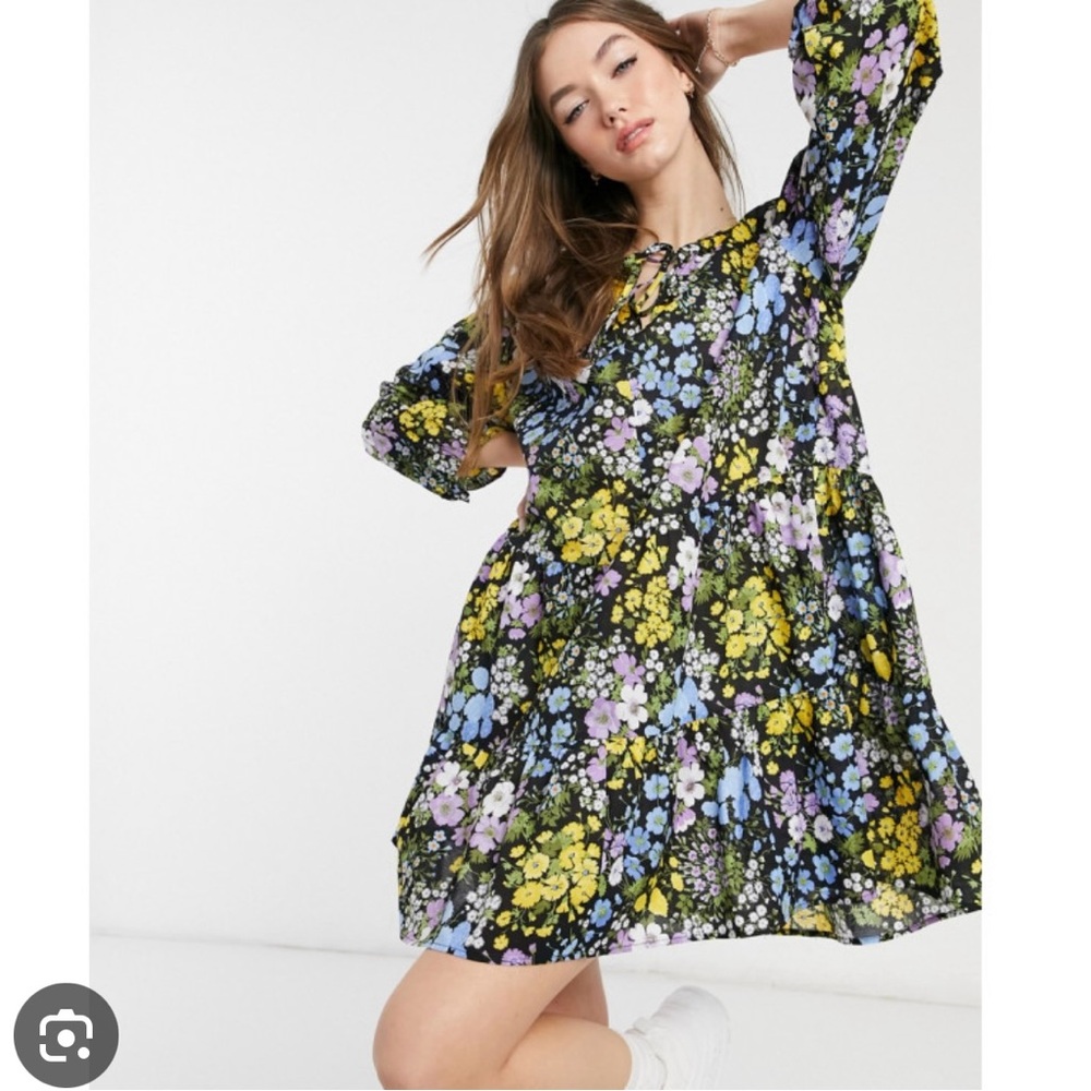 Warehouse Floral Tier Mini Dress Size 10